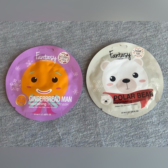 Fantasy by Masque Bar Set of 2 Gingerbread Man Polar‎ Bear Face Sheet Masks New - Picture 1 of 7